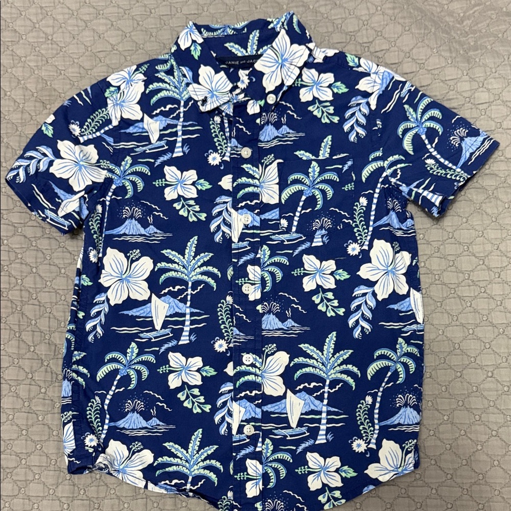 Janie and Jack Blue Floral Hawaiian Shirt